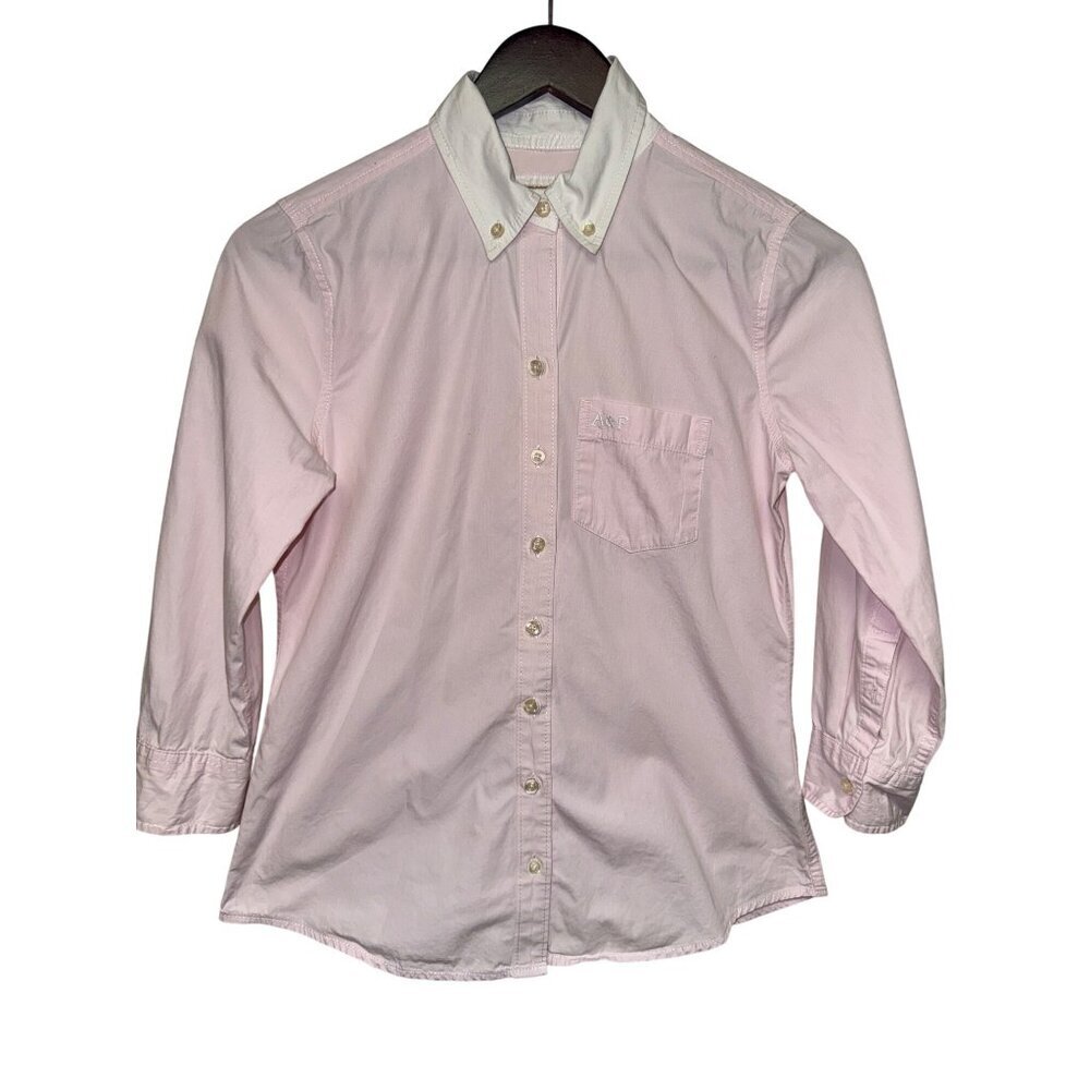 Abercrombie & Fitch Women's Blouse Button Up Pink White Y2K Preppy Pastel Small